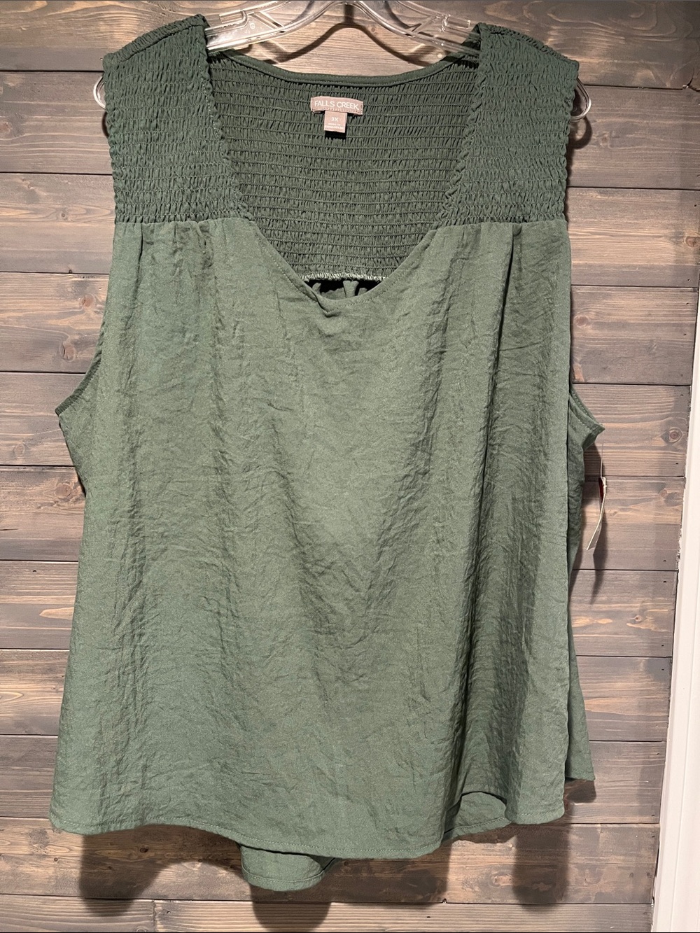 NWT Falls Creek Olive Green Smocked Yoke sleeveless blouse 3X